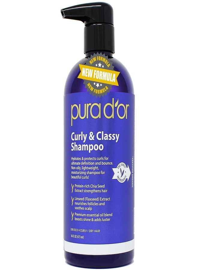 PURA D'OR Curly & Classy Shampoo (16oz) with Argan Oil, Castor Oil, Geranium Oil and Bergamot - Nourishing and Hydrating Formula for Luscious Curls - Image 1