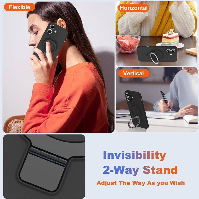 Eligo For Iphone 16 Plus Case, Compatible With Magsafe, With Magnetic Invisible Stand, Shockproof Military-Grade Protection Soft Silicone Phone Cover With Kickstand For Apple 16 Plus Black - Image 5