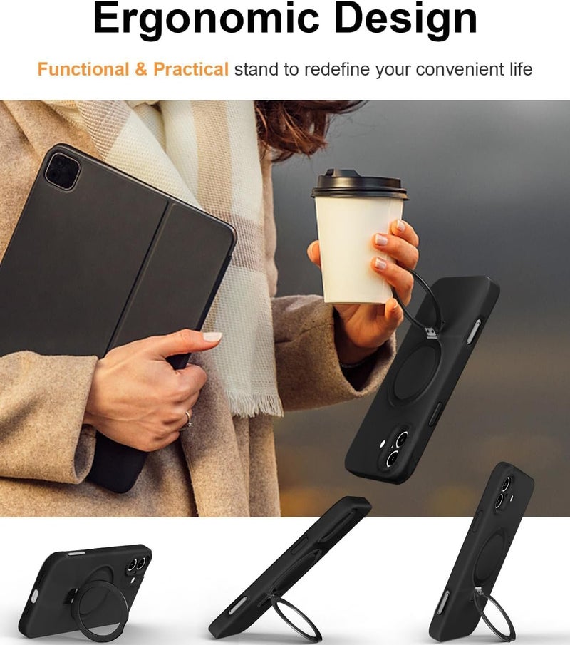 Eligo For Iphone 16 Plus Case, Compatible With Magsafe, With Magnetic Invisible Stand, Shockproof Military-Grade Protection Soft Silicone Phone Cover With Kickstand For Apple 16 Plus Black - Image 3