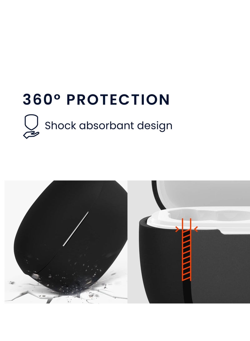 Silicone Carrying Case Compatible with HONOR Earbuds X3i Portable Scratch Shock Resistant Cover with Carabiner (Black) - Image 3