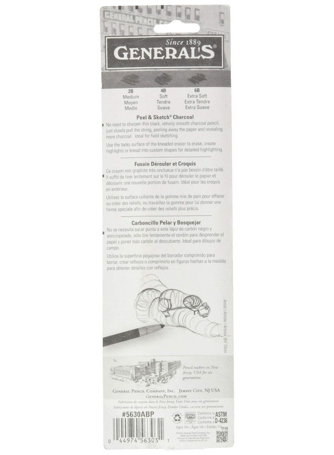 General Pencil Peel & Sketch Charcoal Pencils 3/Pkg- - Image 2