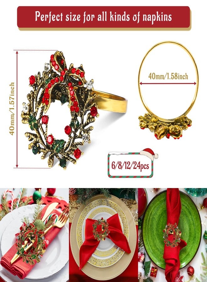Legigo Set of 12 Christmas Wreath Napkin Rings Set- Metal Xmas Napkin Ring Holders for Cloth Napkins, Christmas Holiday Party Dinner Table Decoration - Image 2