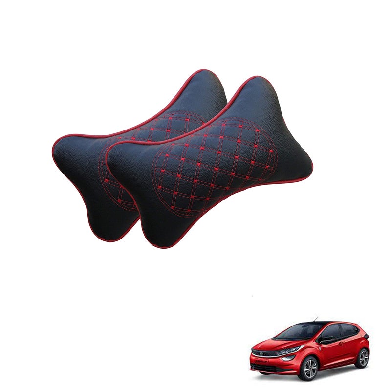 NikrokZ Car Neck Rest Pillow, Cushion Neck Support Compatible with Tata ALTROZ (Black & Red, Set of 2) - Image 2
