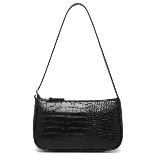 WSRYDJDL Small Purse for Women, Adjustable Shoulder Bags Crocodile Pattern Clutch Purse with Zipper Closure Retro (Black) - Image 1