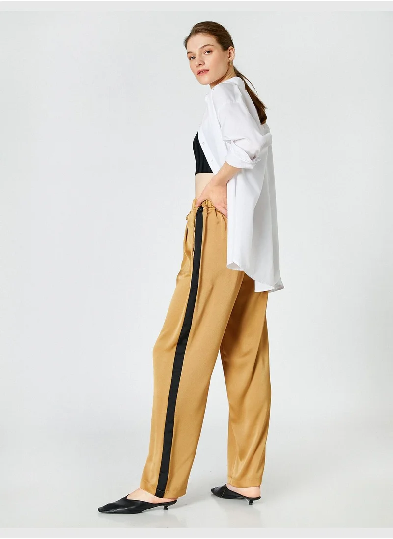 KOTON Wide Leg Pleated Pants Side Striped