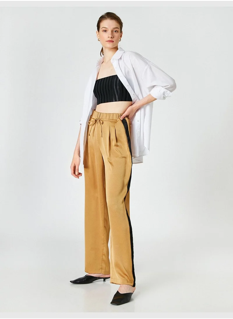 كوتون Wide Leg Pleated Pants Side Striped