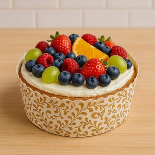 Esslly 6" Bake & Serve Paper Cake Mould Set - Gold Floret Design, 500g Capacity, Greaseproof & Heat-Resistant, Ideal for Cakes, Tarts & Panettones (Pack of 25) - Image 2