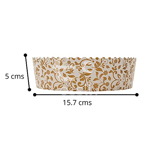 Esslly 6" Bake & Serve Paper Cake Mould Set - Gold Floret Design, 500g Capacity, Greaseproof & Heat-Resistant, Ideal for Cakes, Tarts & Panettones (Pack of 25) - Image 5