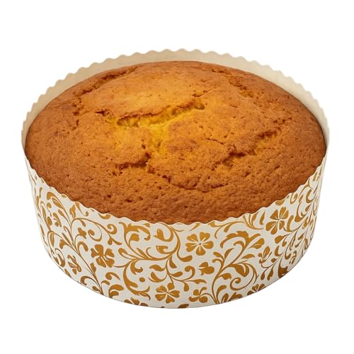 Esslly 6" Bake & Serve Paper Cake Mould Set - Gold Floret Design, 500g Capacity, Greaseproof & Heat-Resistant, Ideal for Cakes, Tarts & Panettones (Pack of 25) - Image 1