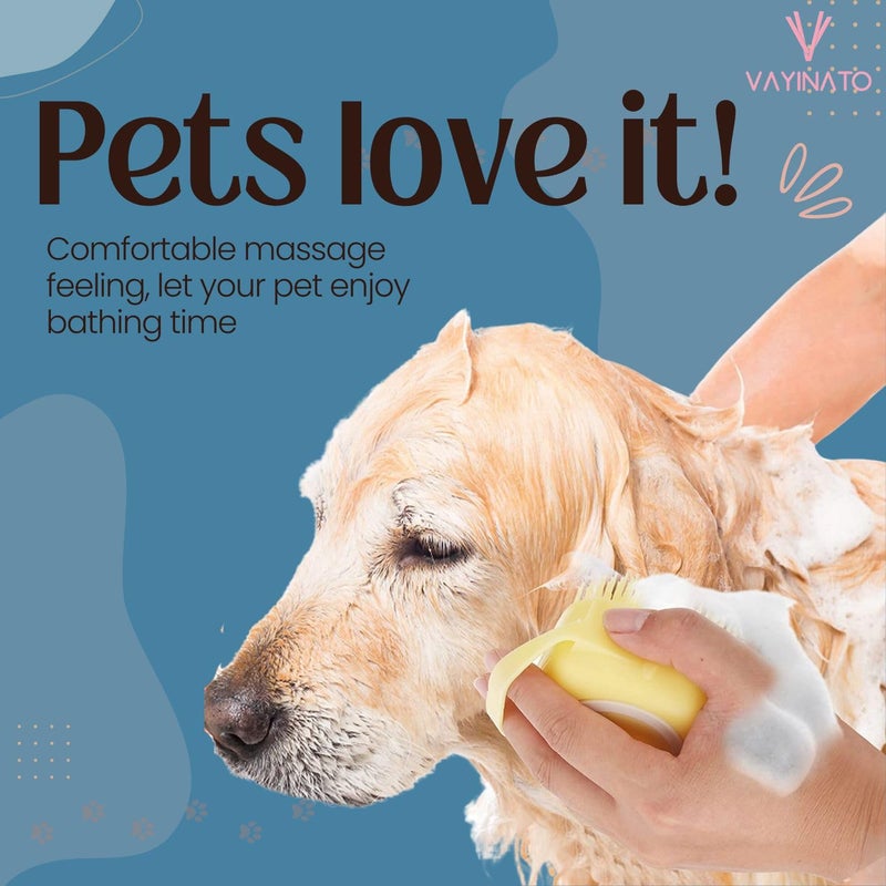 VAYINATO® (2 Pcs-Random Color) Pet Grooming Bath Massage Brush with Soap and Shampoo Dispenser Soft Silicone Bristle for Long Short Haired Dogs Cats Shower By Petzlifeworld - Image 3