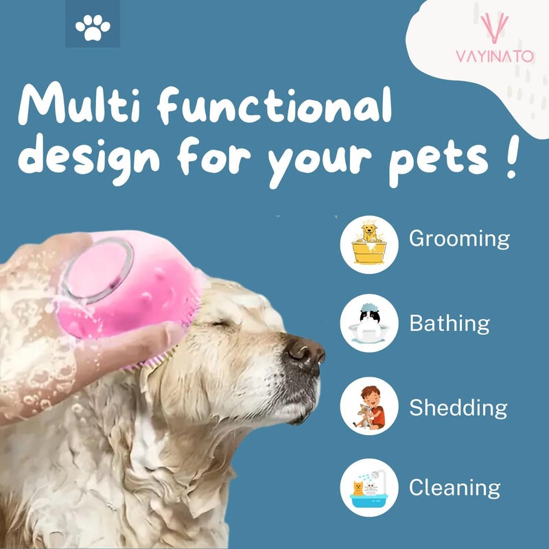 VAYINATO® (2 Pcs-Random Color) Pet Grooming Bath Massage Brush with Soap and Shampoo Dispenser Soft Silicone Bristle for Long Short Haired Dogs Cats Shower By Petzlifeworld - Image 4