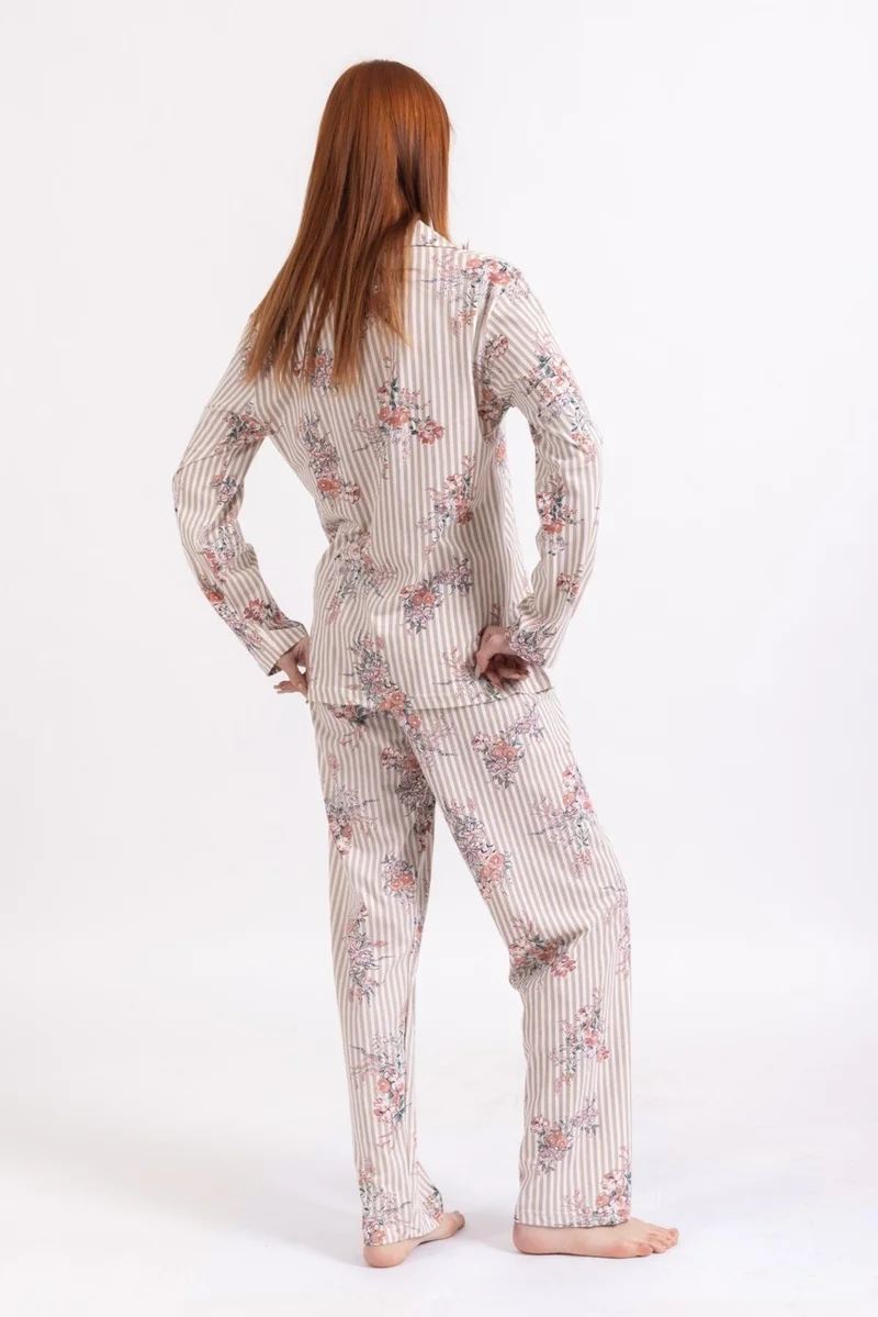 Mutlu City Women's Four Seasons 100% Cotton Buttoned Floral Patterned Pajama Set 9325