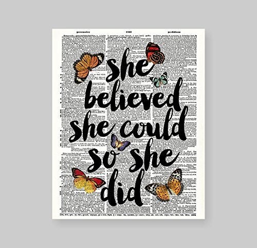 Susie Arts 8X10 Unframed She Believed she Could so she did Quote Art Upcycled Vintage Dictionary Art Print Book Art Print Home Decor Wall Art V139 - Image 2