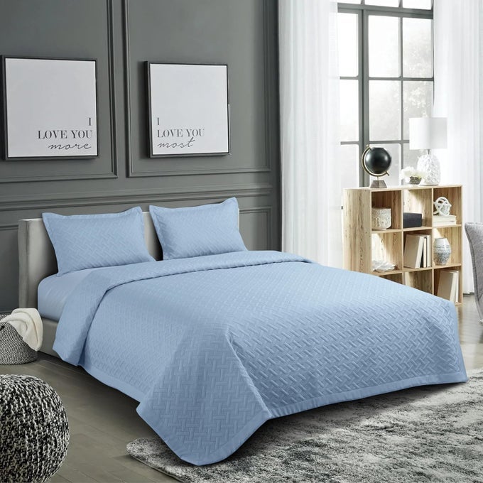 BEDBLISS ULTRASONIC 280 TC ALL SEASON SUPERSOFT KING SIZE BEDDING SETBEDCOVERRAJAAI QUILTED SET WITH 2 PILLOW COVERS 150 GSM90X100 INCHES STEEL BLUE