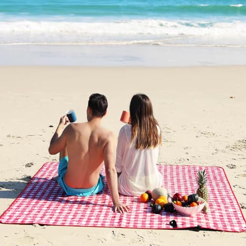 K Y KANGYUN Outdoor Picnic Blanket, Extra Large Beach Blanket, Foldable Lightweight Waterproof Sand Mat, Picnic Blanket 80" x 60" for Beach Camping Hiking Park Patio (Red, 80x80 inch) - Image 3