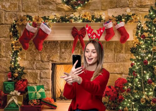 CYLYH 7x5ft Christmas Backdrops Christmas Fireplace Theme Backdrop Tree Sock Decorations for Xmas Party Supplies Photo Background Pictures Banner - Image 4