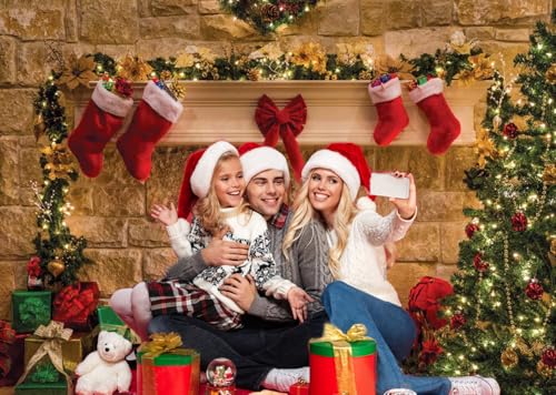 CYLYH 7x5ft Christmas Backdrops Christmas Fireplace Theme Backdrop Tree Sock Decorations for Xmas Party Supplies Photo Background Pictures Banner - Image 2