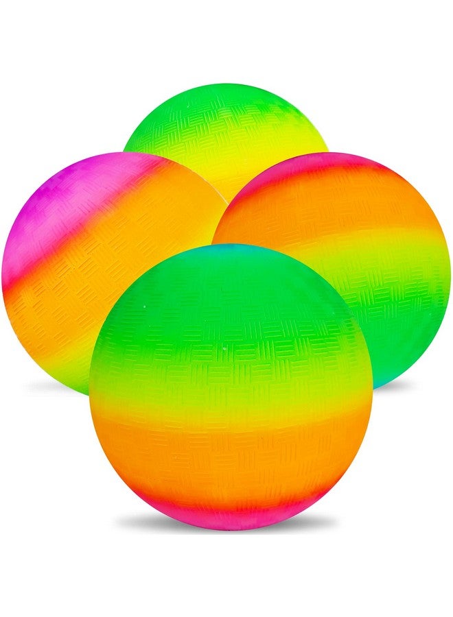 Visen 4Pcs Rainbow Playground Balls for Kids&Adults with 1 Hand Pump,8.5Inch Colorful Rubber Bouncy Balls,Inflatable Multi Colors Kick Balls Handball,Durable Indoor&Outdoor Play Toys (Orange) - Image 1
