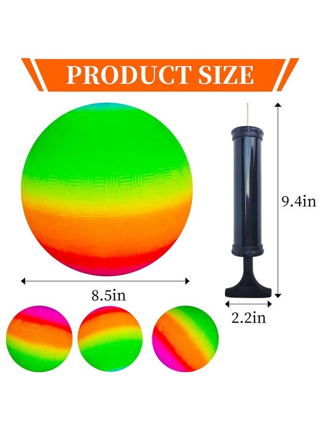 Visen 4Pcs Rainbow Playground Balls for Kids&Adults with 1 Hand Pump,8.5Inch Colorful Rubber Bouncy Balls,Inflatable Multi Colors Kick Balls Handball,Durable Indoor&Outdoor Play Toys (Orange) - Image 2