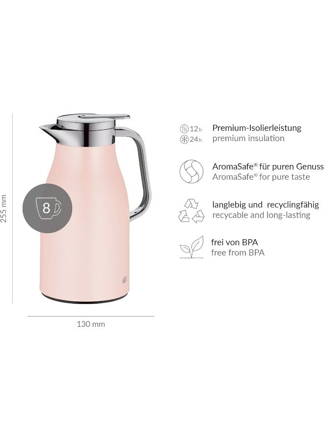 Alfi alfi Skyline 1.0 L, pastel rose, stainless steel insulated jug with hygienic tempered glass insert, screw cap with comfortable push button, ergonomic handle, ideal as a coffee pot, teapot, BPA-free - Image 4
