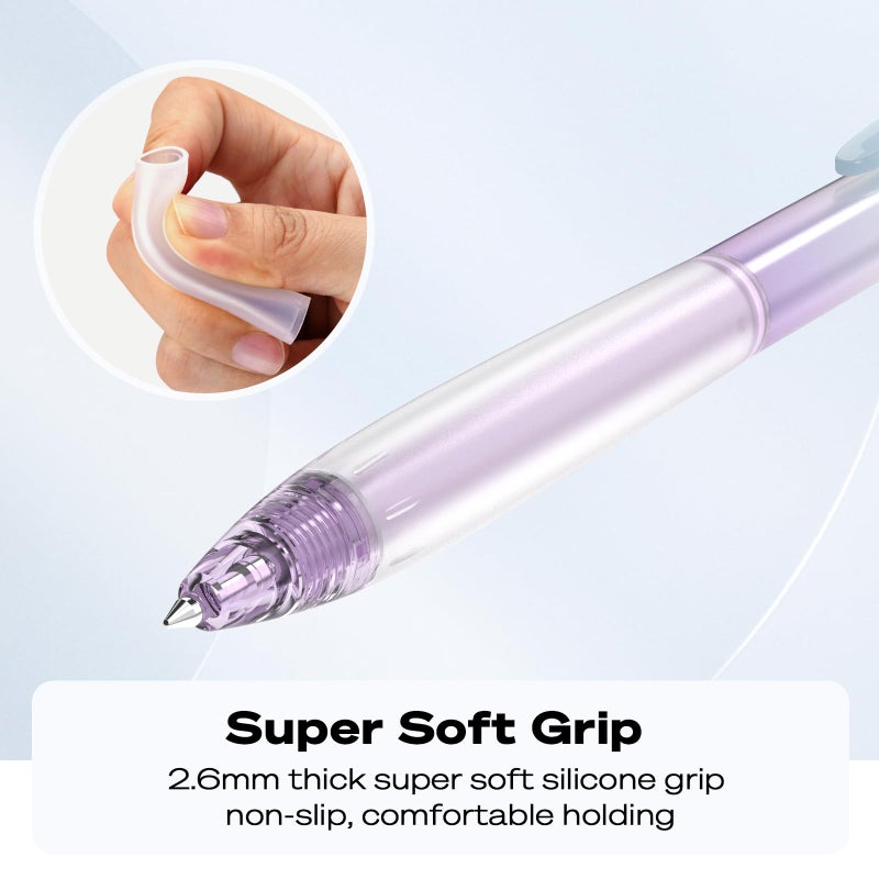 WRITECH Retractable Gel Ink Pens: 0.7mm Fine Point Black-Ink Aesthetic Gradient Color Barrel Soft Grip Medium Point Pen 5ct with 5 Refills for Journaling Smooth Writing Quick-dry No Bleed - Image 3