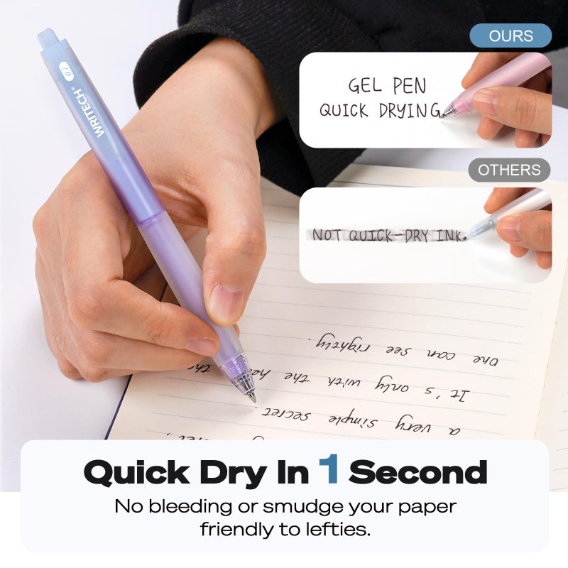 WRITECH Retractable Gel Ink Pens: 0.7mm Fine Point Black-Ink Aesthetic Gradient Color Barrel Soft Grip Medium Point Pen 5ct with 5 Refills for Journaling Smooth Writing Quick-dry No Bleed - Image 4