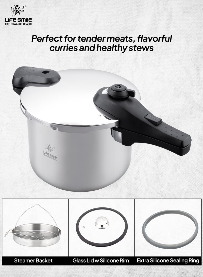 Life Smile 6Liters Pressure Cooker – 18/10 Stainless Steel, Push Button Lock System, Induction Compatible, Heat-Resistant Handles silver - Image 3