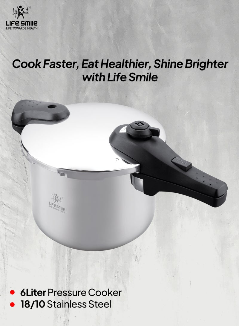 Life Smile 6Liters Pressure Cooker – 18/10 Stainless Steel, Push Button Lock System, Induction Compatible, Heat-Resistant Handles silver - Image 2