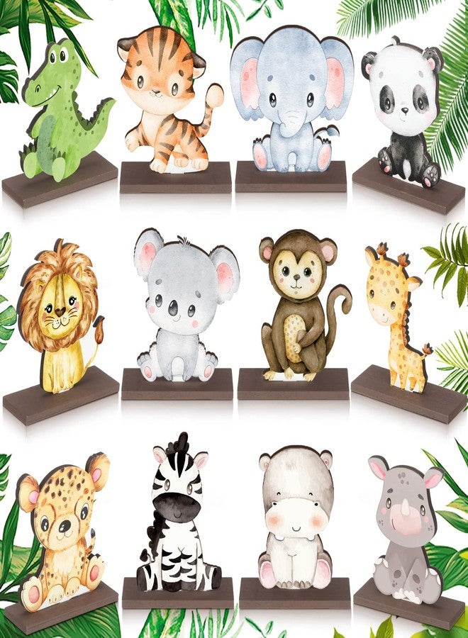 Yaomiao 12 Pcs Safari Jungle Animals Wooden Table Centerpiece Baby Shower Decorations Wild Animals Birthday Decorations for Boys Kids - Image 1
