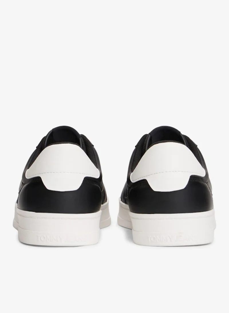 Tommy Jeans Black The Greenwich Logo Leather Court Sneakers for Men | Best Price UAE