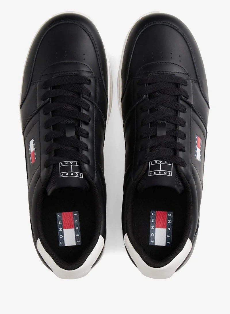 Tommy Jeans Black The Greenwich Logo Leather Court Sneakers for Men | Best Price UAE