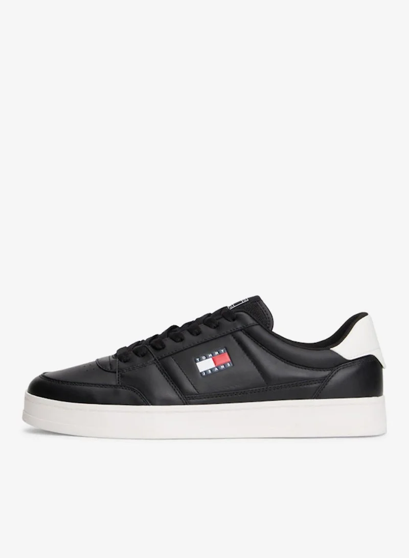 Tommy Jeans Black The Greenwich Logo Leather Court Sneakers for Men | Best Price UAE