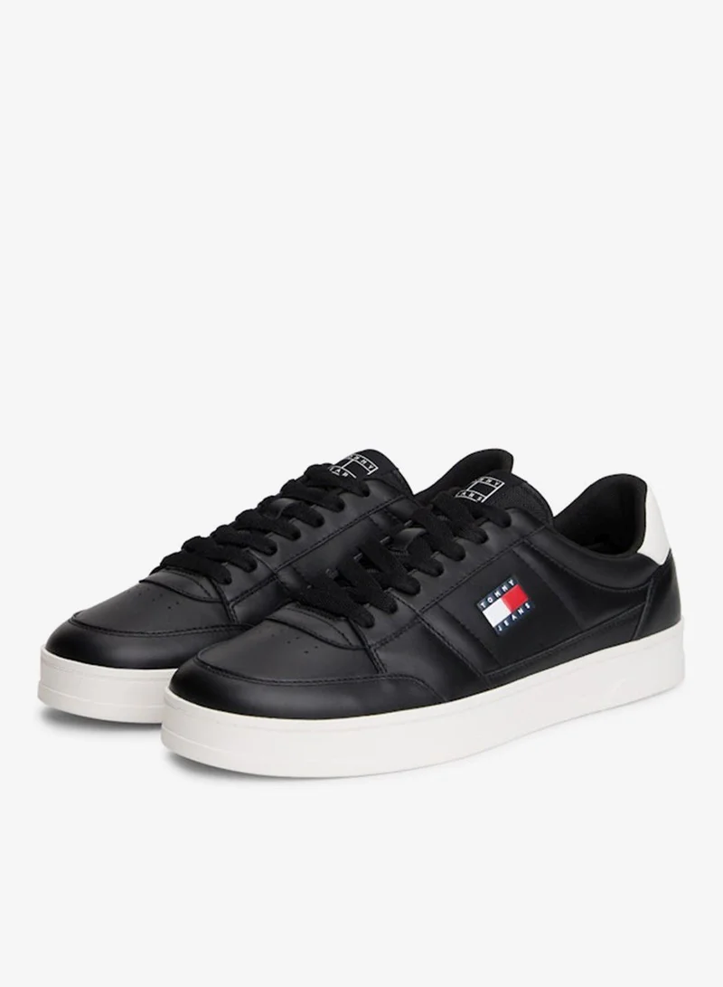 Tommy Jeans Black The Greenwich Logo Leather Court Sneakers for Men | Best Price UAE