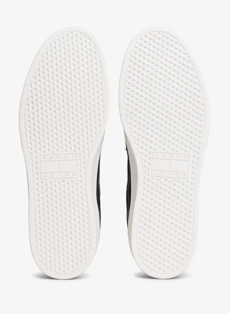 Tommy Jeans Black The Greenwich Logo Leather Court Sneakers for Men | Best Price UAE