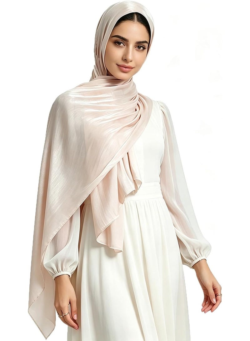 Champagne Shiny Gloss Chiffon Hijab Scarf 180*70cm, Women Lightweight Elegant Wedding Shawl Wrap Cape - Image 1
