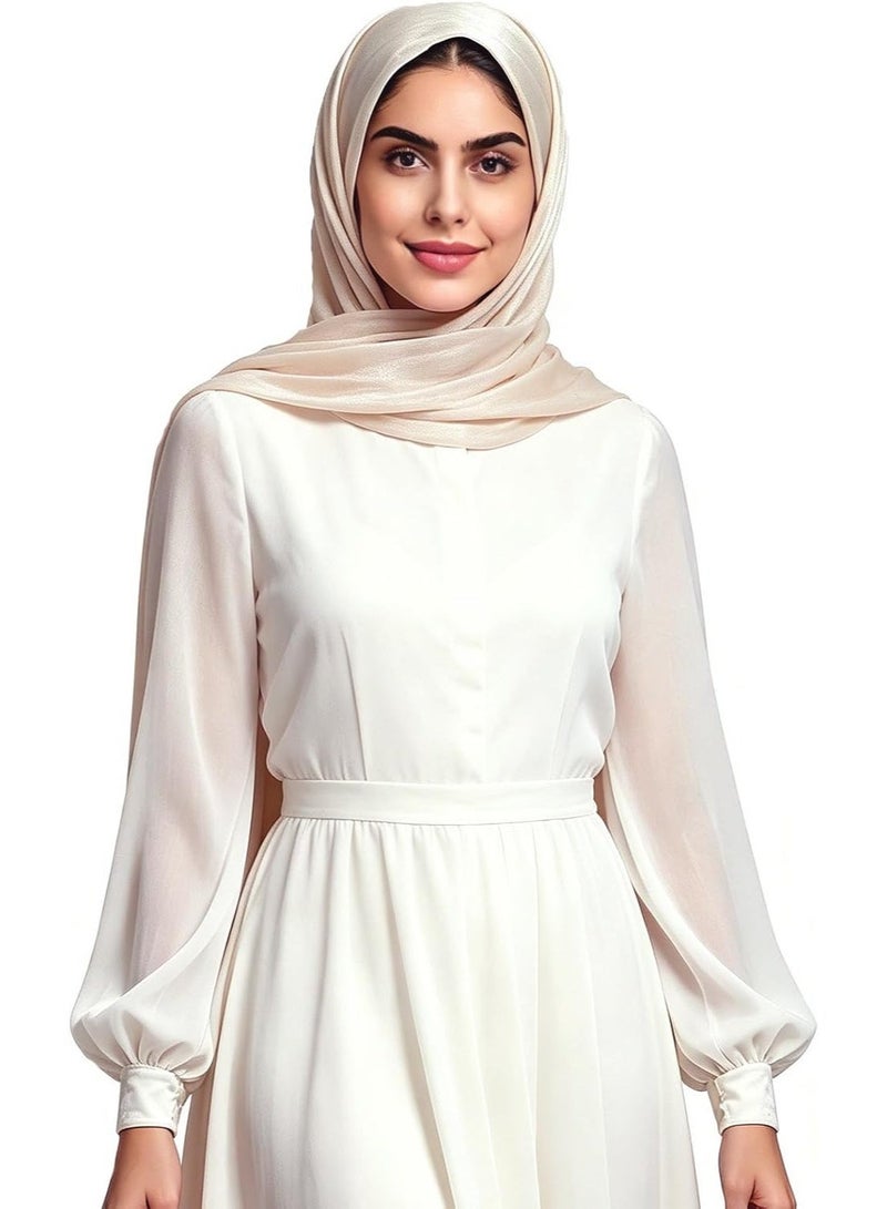 Champagne Shiny Gloss Chiffon Hijab Scarf 180*70cm, Women Lightweight Elegant Wedding Shawl Wrap Cape - Image 5