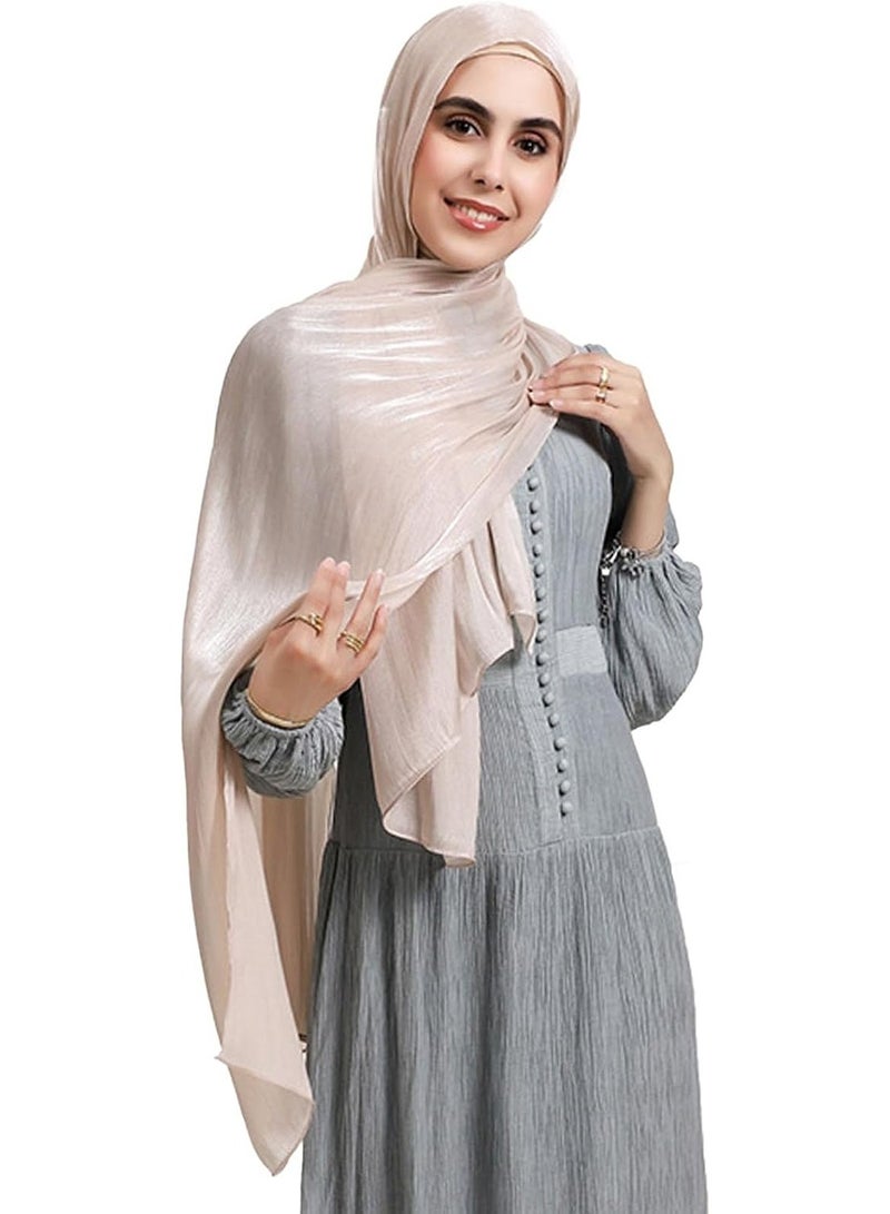 Champagne Shiny Gloss Chiffon Hijab Scarf 180*70cm, Women Lightweight Elegant Wedding Shawl Wrap Cape - Image 2