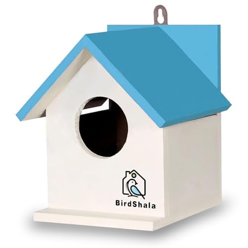 BIRDSHALA Bird House for Sparrow, Budgies & Finches with Air Ventilation and Mounting Hook (Blue, Medium) - Image 1