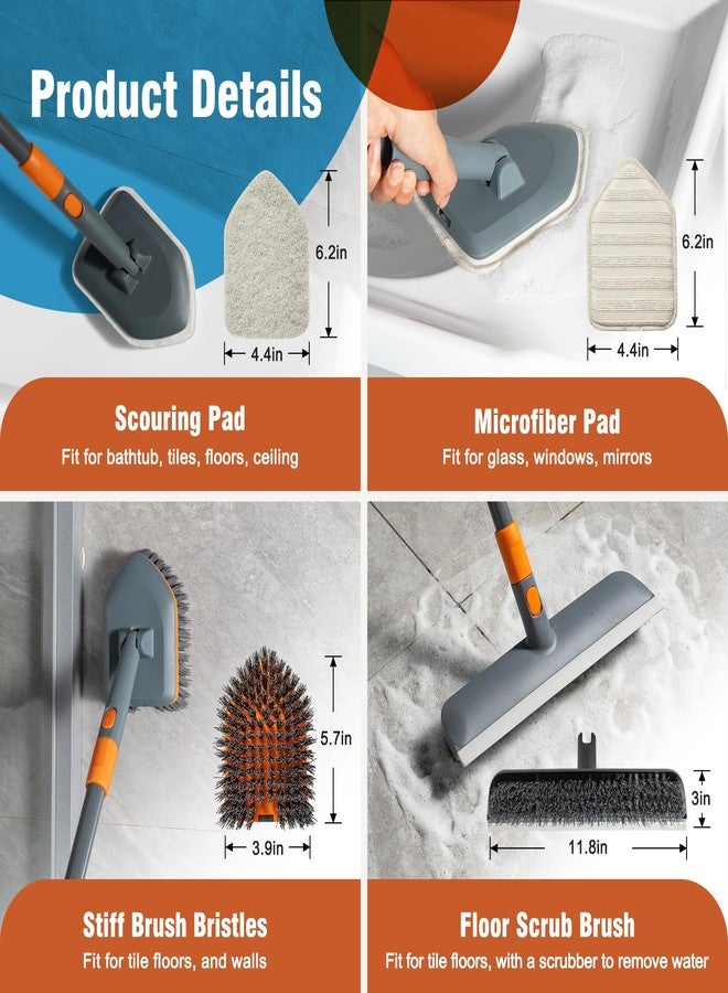 CLEANHOME فرشاة تنظيف الأرضيات CLEANHOME مع 4 رؤوس تنظيف مختلفة، فرشاة دش بمقبض طويل قابل للتمديد بطول 56 إنش - Image 2