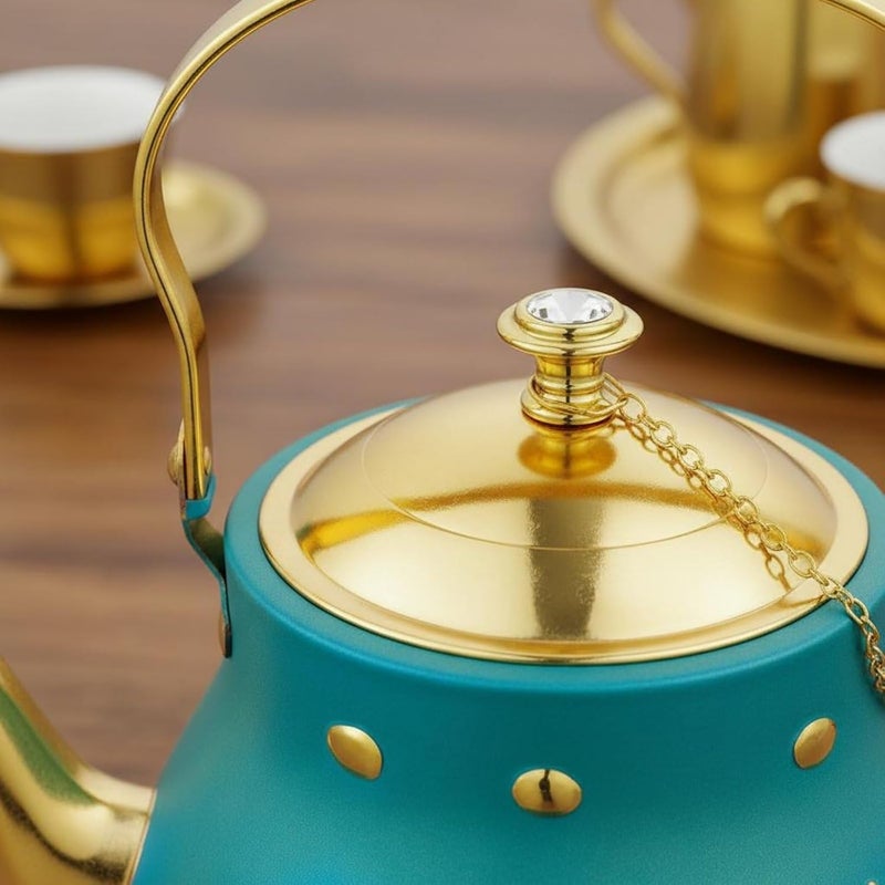 Generic Turkish Teapot Engraved Design Arabic type Teapot Display Decor Tableware, Array, White And Golden, 1.1L-2L - Image 3