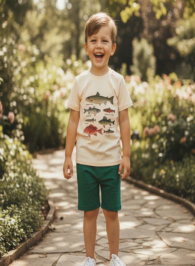 Fernvia Toddler Baby Boy Summer Clothes 2T 3T 4T Animal Print Short Sleeve T-shirts Tops + Drawstring Shorts Outfits (B-Green Fish, 3-4T) - Image 2