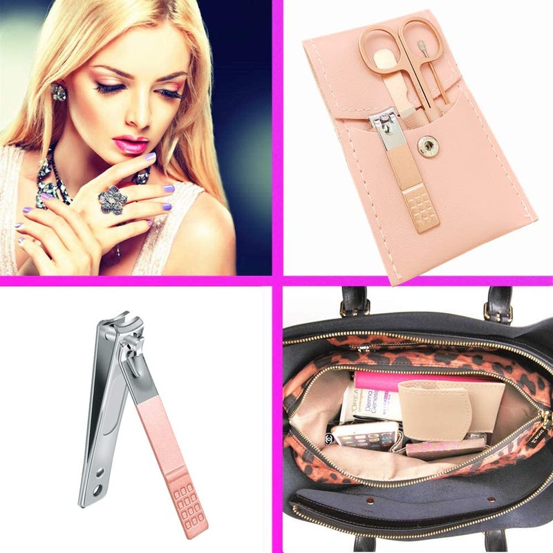 SHICEN Manicure Set, Professional Women Nail Clippers Kit 4PCSï¼Œ Stainless Steel Nail Cutter Care Tools Professional Grooming Kits, PU Leather Travel Case ï¼ˆrose goldï¼‰ - Image 5