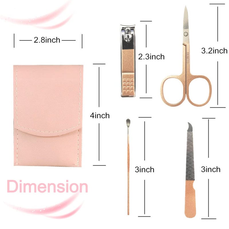 SHICEN Manicure Set, Professional Women Nail Clippers Kit 4PCSï¼Œ Stainless Steel Nail Cutter Care Tools Professional Grooming Kits, PU Leather Travel Case ï¼ˆrose goldï¼‰ - Image 2