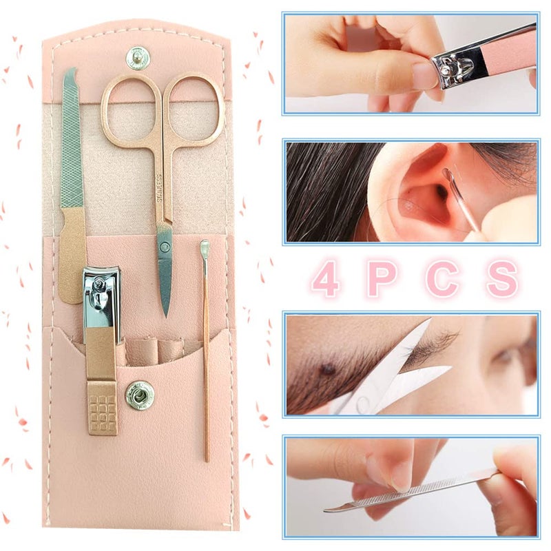 SHICEN Manicure Set, Professional Women Nail Clippers Kit 4PCSï¼Œ Stainless Steel Nail Cutter Care Tools Professional Grooming Kits, PU Leather Travel Case ï¼ˆrose goldï¼‰ - Image 4