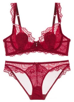 Comfy Ultra Thin Cup Lace Bra And Panty Set Red