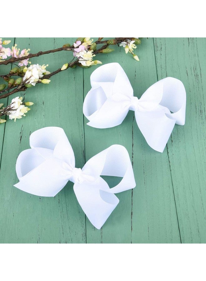 DEEKA 12 Pcs 6" Big Handmade Grosgrain Ribbon Hair Bow Alligator Clips Hair Accessories For Little Teen Toddler Girls White - Image 4