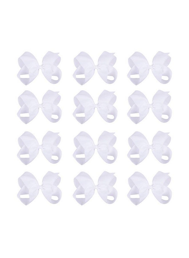 DEEKA 12 Pcs 6" Big Handmade Grosgrain Ribbon Hair Bow Alligator Clips Hair Accessories For Little Teen Toddler Girls White - Image 2