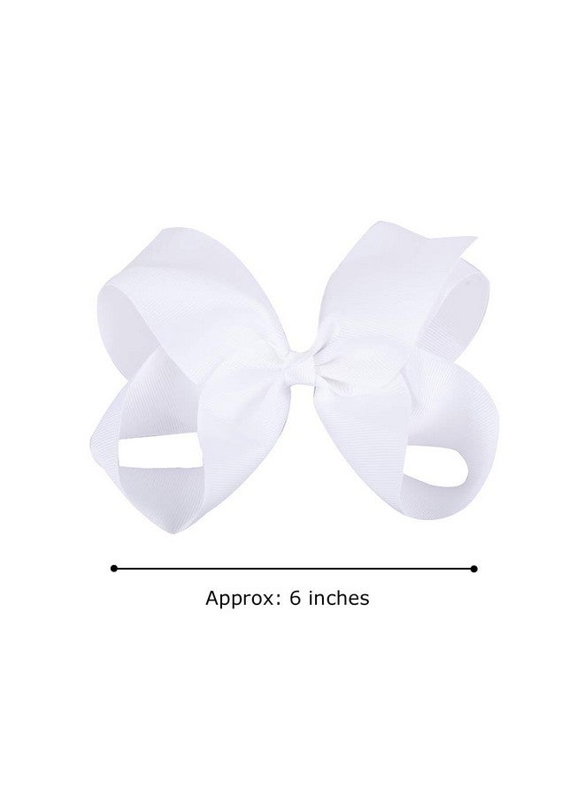 DEEKA 12 Pcs 6" Big Handmade Grosgrain Ribbon Hair Bow Alligator Clips Hair Accessories For Little Teen Toddler Girls White - Image 5
