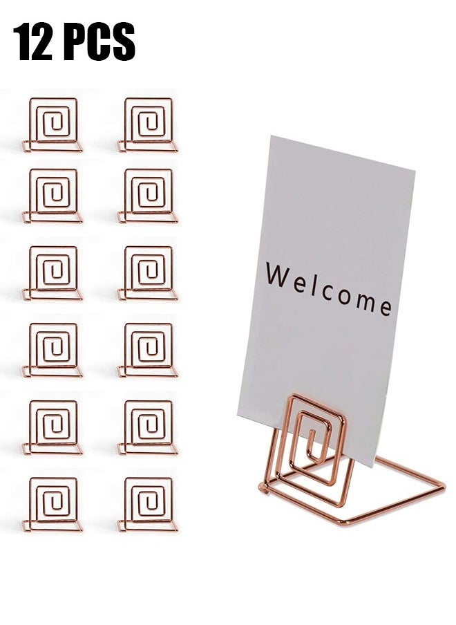 HY 12 Pcs SPremium Place Card Holder-Rose Gold Metal Wire Square Table Stand Number Holder-Used for Photos-Food Signs-Memos-Weddings& Restaurants&Birthdays-Suitable for Party Table Decoration  - Image 1