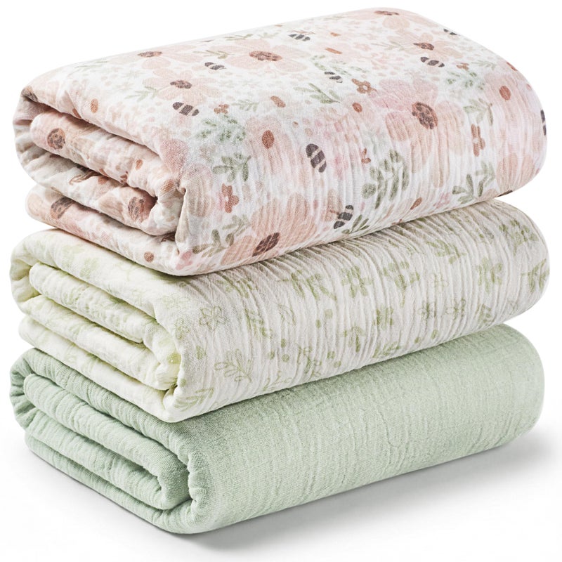 KeaBabies 3Pack Muslin Swaddle Blankets for Newborns BoyGirl 47x47 Large Cotton Muslin Baby Blanket Nursery Swaddling Neutral Soft Breathable Light Infant Baby Receiving Cover Flora Vale Regular - Image 2